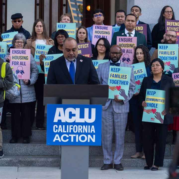 An ACLU CALIFORNIA ACTION protest and press conference.